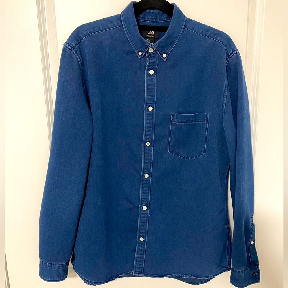 H&M Men’s Denim Button Up Size L - Picture 1 of 4